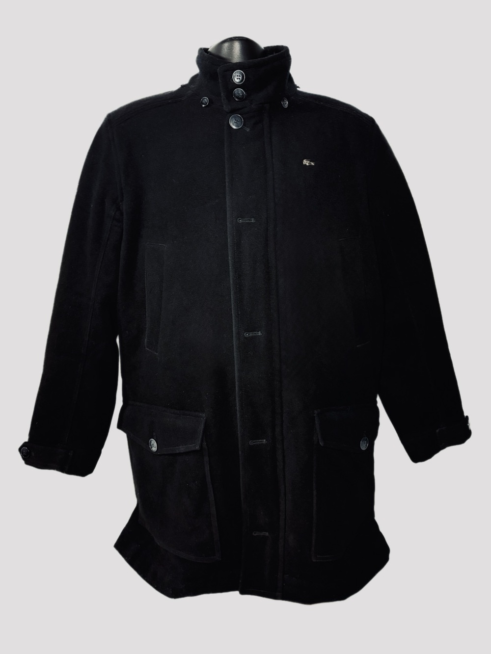 Lacoste Black Men's Pea Coat with Stand Collar